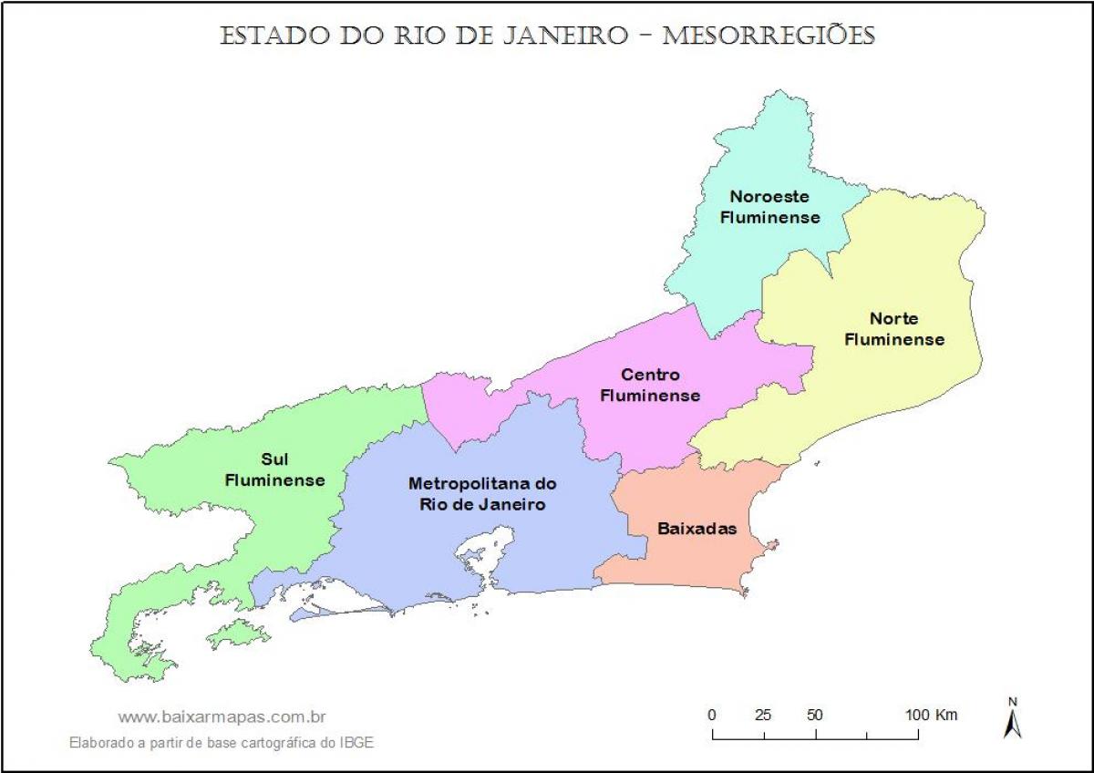 แผนที่ของ mesoregions brazil. kgm
