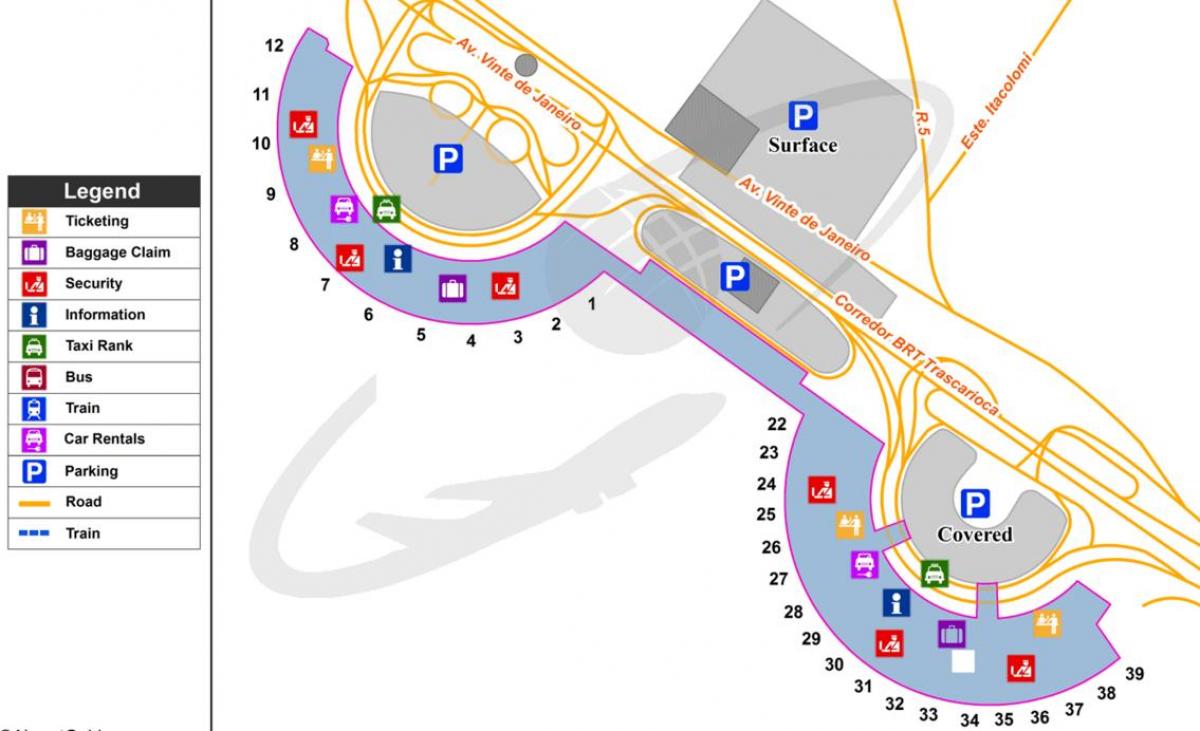 แผนที่ของสนามบินระหว่างประเทศของ brazil. kgm
