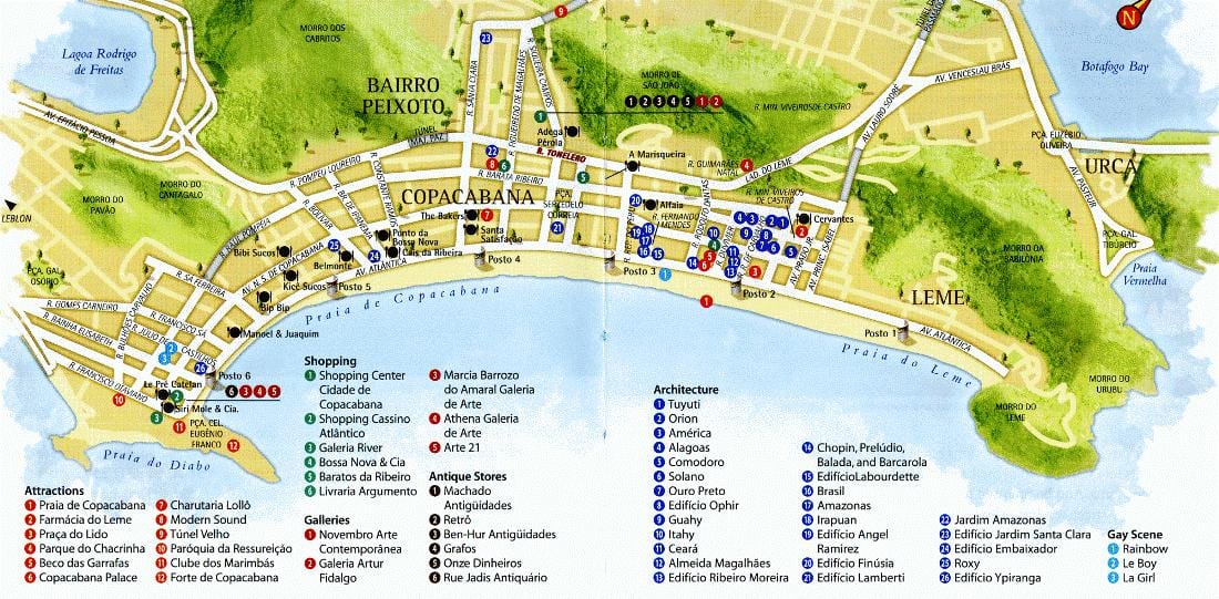 แผนที่ของ Copacabana ชายหาด