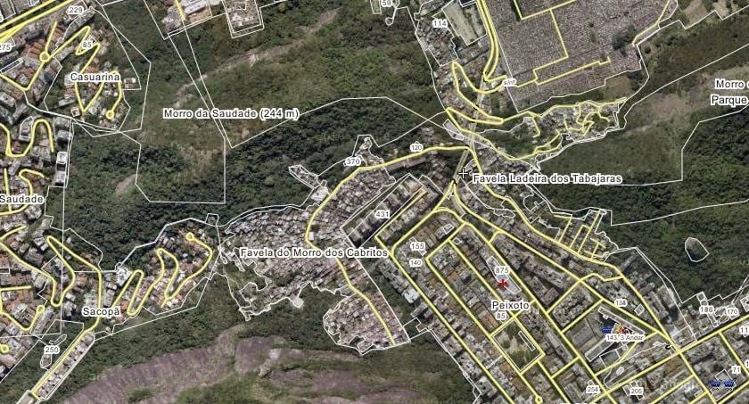 แผนที่ของ favela Ladeira งสิ่งที่จะทำ Tabajaras