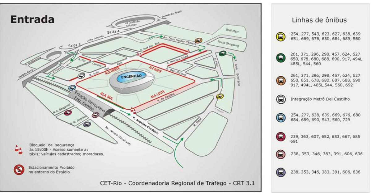 แผนที่ของสนามกีฬา Engenhão transports